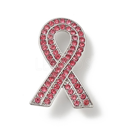 Breast Cancer Awareness Pink Ribbon Rhinestone Brooch Pin JEWB-L013-01P-1