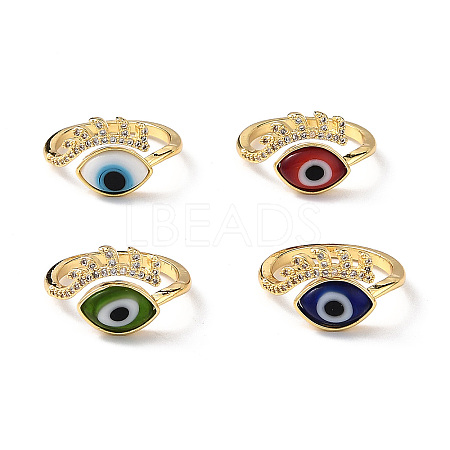 Lampwork Evil Eye Cuff Ring with Clear Cubic Zirconia RJEW-L104-04G-1