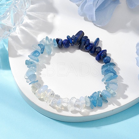 Natural Aquamarine Chips Beaded Stretch Bracelets for Women BJEW-TA00557-04-1