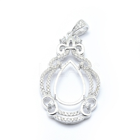 Anti-Tarnish Rhodium Plated 925 Sterling Silver Pendant Cabochon Open Back Settings STER-P044-02P-1