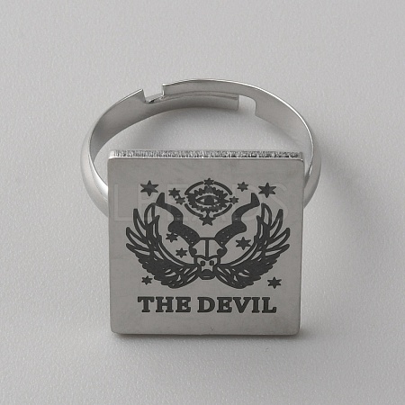 Stainless Steel Tarot Card Adjustable Ring for Women RJEW-WH0001-018P-03-1