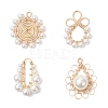4Pcs 4 Styles Shell Pearl Round Beaded Copper Wire Wrapped Pendants PALLOY-TA00328-1