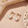 Shell Pearl with Brass Dangle Chain Stud Earrings for Women EJEW-TA00083-4