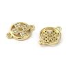 Rack Plating Brass Micro Pave Clear Cubic Zirconia Flat Round with Flower Connector Charms KK-C052-40G-2
