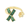 Bowknot & Flower Brass Micro Pave Cubic Zirconia Cuff Ring Settings KK-K297-20G-2
