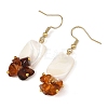 Natural Amber & Natural Trochid Shell/Trochus Shell Beads Rectangle Dangle Earrings EJEW-JE07524-4