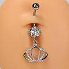 304 Stainless Steel Pave Clear Cubic Zirconia Curved Barbell Dangle Belly Rings FS-WG828D7-06-1