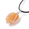 Natural Red Aventurine Leaf Cage Pendant Necklace with Waxed Cords NJEW-TA00035-01-5