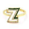 Mixed Color Enamel Initial Letter Adjustable Ring with Clear Cubic Zirconia RJEW-P045-01G-Z-2