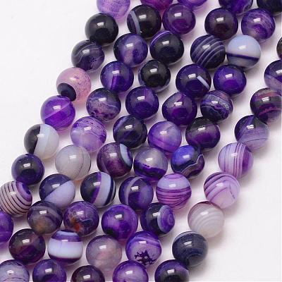 Natural Striped Agate/Banded Agate Bead Strands G-K166-13-6mm-04-1