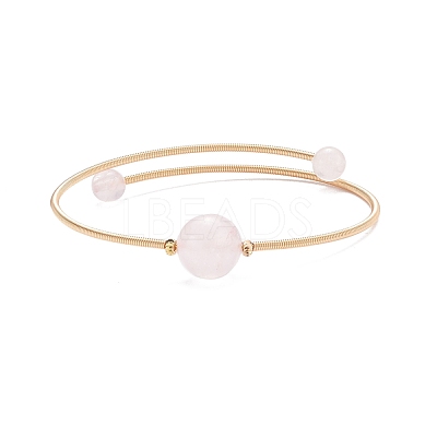 Natural Rose Quartz Round Beaded Bangle BJEW-JB07840-01-1