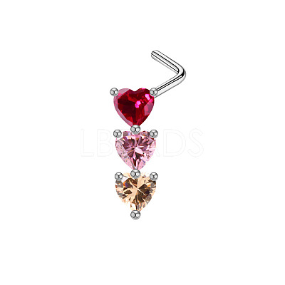 Triple Heart Brass Cubic Zirconia L-Shaped Nose Rings/Cartilage Earrings FS-WG6E3C9-01-1