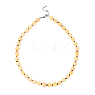 8.5MM Round Dyed Natural Malaysia Jade with Glass Seed Beaded Necklaces for Women NJEW-JN05646-02-1