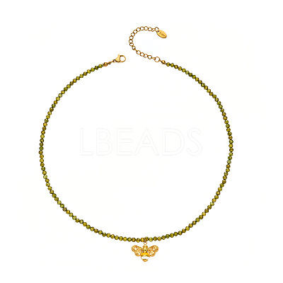 316L Surgical Stainless Steel Enamel Bee Pendant Green Cubic Zirconia Faceted Beaded Necklaces for Women WG7DD53-01-1