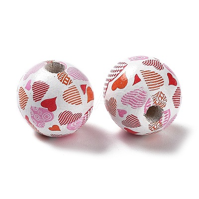 Valentine's Day Theme Printed Wood Beads X-WOOD-G017-02B-1