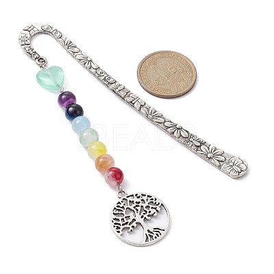 Flower Pattern Alloy Hook Bookmarks AJEW-JK00250-02-1