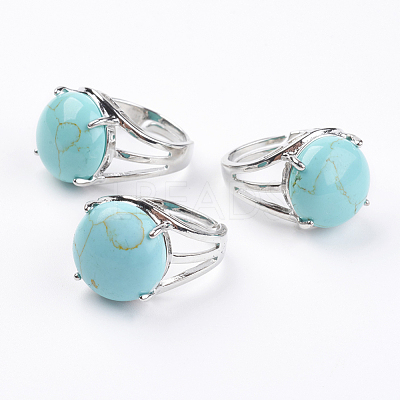 Adjustable Synthetic Turquoise Finger Rings RJEW-F075-01R-1