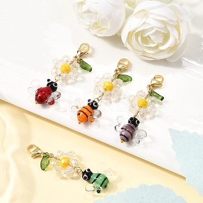 Handmade Lampwork Bees Pendant Decorations HJEW-TA00348-1