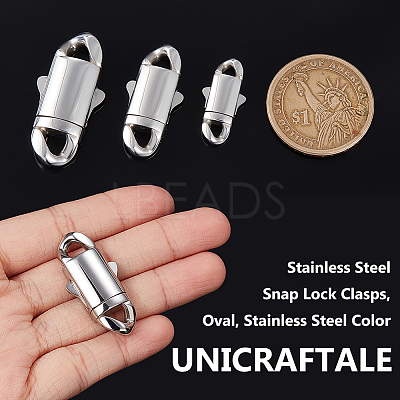 3Pcs 3 Styles 304 Stainless Steel Snap Lock Clasps STAS-UN0053-39-1