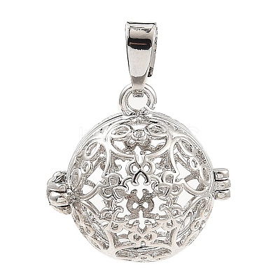 Rack Plating Brass Bead Cage Pendants KK-D025-01D-P-1