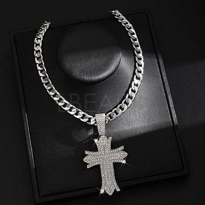 Hip-hop Style Zinc Alloy Crystal Rhinestone Pendant Cuban Link Chain Necklaces FS-WG425B8-16-1