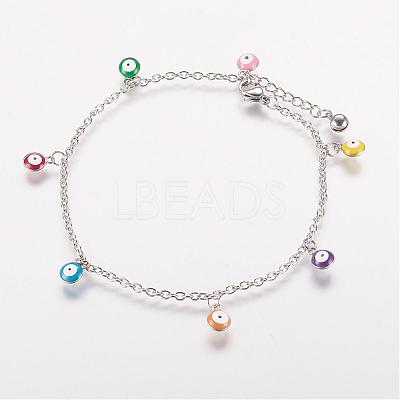 304 Stainless Steel Charm Anklets AJEW-E032-03-1