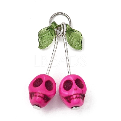 6Pcs 6 Colors Dyed Synthetic Turquoise Skull Cherry Pendants PALLOY-JF04110-1