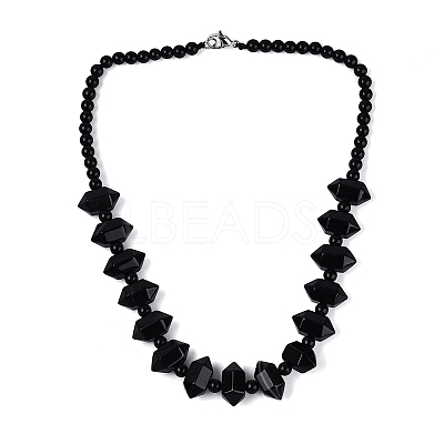 Natural Black Onyx(Dyed & Heated) Round & Cone Beaded Necklaces NJEW-N064-03B-1