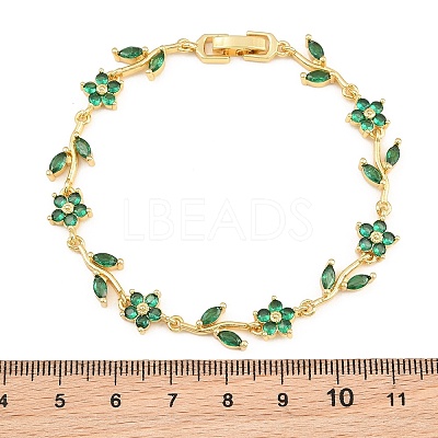 Brass Pave Cubic Zirconia Flower Link Chain Bracelets for Women KK-CBA68DA-14G-10-1