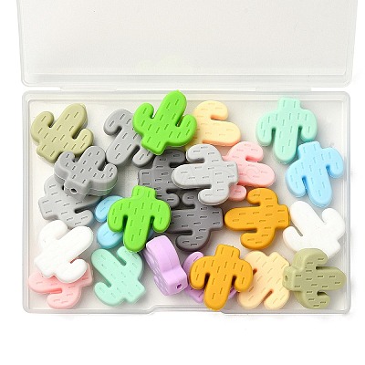 24Pcs 12 Colors Cactus Silicone Beads SIL-YW0001-20-1