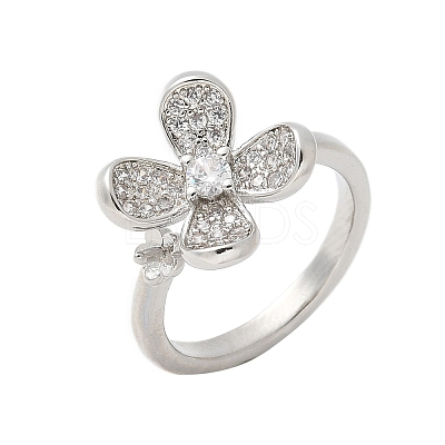 Flower Brass Micro Pave Cubic Zirconia Cuff Cup Peg Ring Settings KK-K297-23P-1