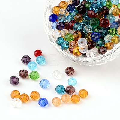 Faceted Rondelle Transparent Glass Beads GLAA-R152-6mm-M1-1