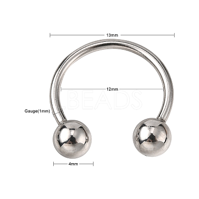 Non-Tarnish 316L Surgical Stainless Steel Circular/Horseshoe Barbell with Round Ball AJEW-P002-07-1