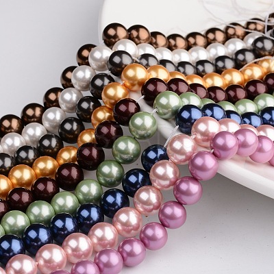 Polished Round Grade A Shell Pearl Bead Strands BSHE-M027-8mm-M-1
