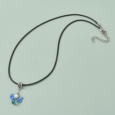 Glass Seed Beads & Glass Pearl Angel Pendant Necklaces NJEW-MZ00056-05-1