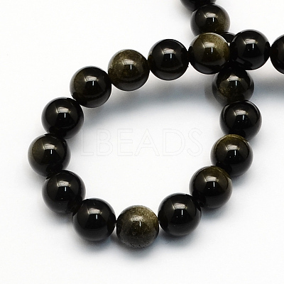Natural Golden Sheen Obsidian Round Beads Strands X-G-S157-6mm-1