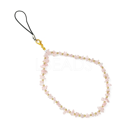 Natural Rose Quartz Chip & CCB Plastic Round Beaded Mobile Straps HJEW-FZ00001-1