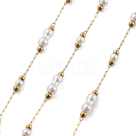 ABS Imitation Pearl & 304 Stainless Steel Beads Link Chains CHS-K021-07G-03-1