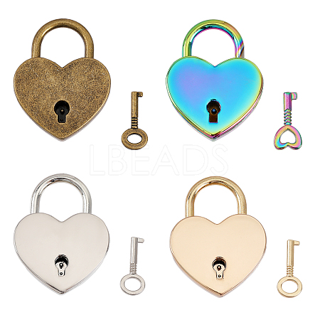 4 Sets 4 Colors Heart Shape Alloy Lock & Key Set AJEW-FG0002-39-1