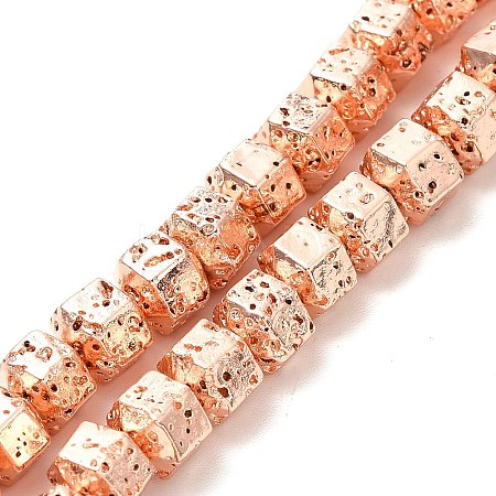 Electroplated Natural Lava Rock Beads Strands G-G984-05RG-1