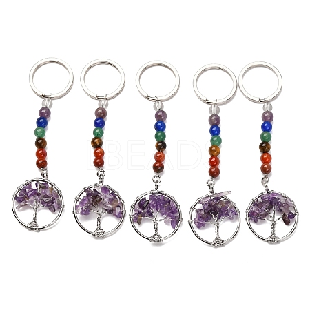 Gemstone and Natural Amethyst Chakra Keychain KEYC-P037-B02-1