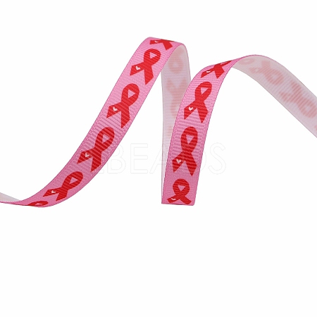 4.5M Printed Polyester Pink Ribbon Grosgrain Ribbon PW-WG95337-03-1