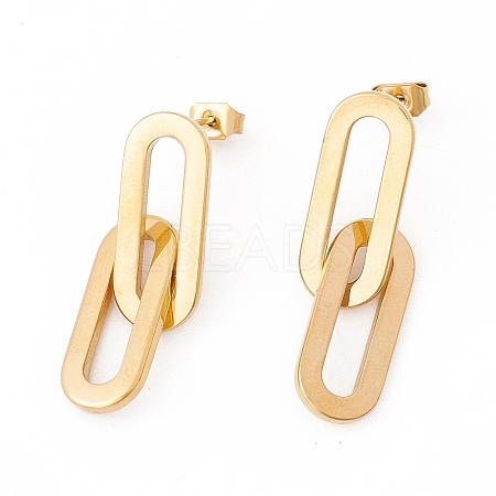 Ion Plating(IP) 304 Stainless Steel Interlocking Oval Dangle Stud Earrings for Women EJEW-E264-06G-1