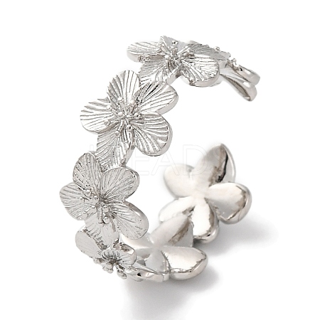 Rack Plating Brass Flower Open Cuff Rings for Women RJEW-S242-01P-A-1
