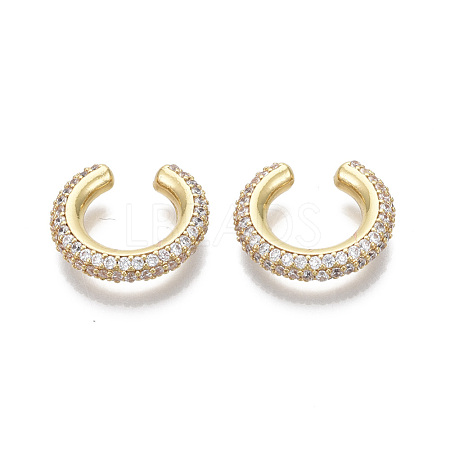 Brass Micro Pave Clear Cubic Zirconia Cuff Earrings X-EJEW-R114-026G-NF-1