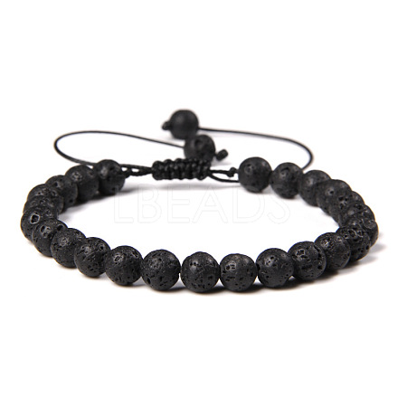 Natural Lava Rock Round Bead Adjustable Braided Bracelets UO3136-5-1