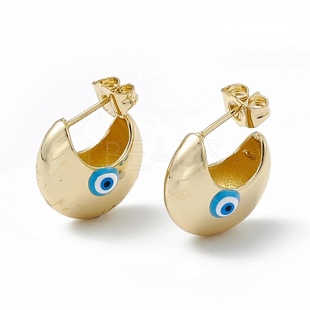 Enamel Crescent Moon with Evil Eye Stud Earrings EJEW-A093-01G-10-1