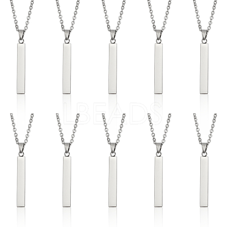 CHGCRAFT 10Pcs 201 Stainless Steel Rectangle Pendant Necklace NJEW-CA0001-16-1