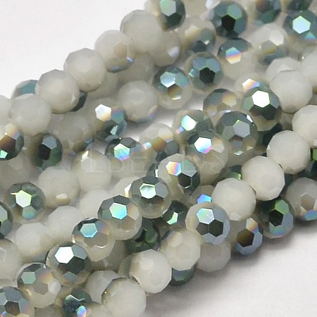 Faceted Round Half Rainbow Plated Imitation Jade Electroplate Glass Beads Strands EGLA-J130-HR06-1
