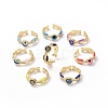 Resin Eye Open Cuff Ring with Clear Cubic Zirconia RJEW-P032-02G-1